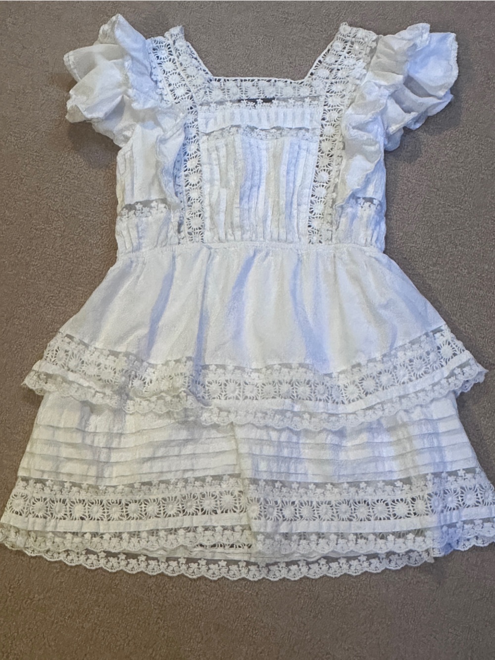 Lulus white dress ruffles crochet lace trim L